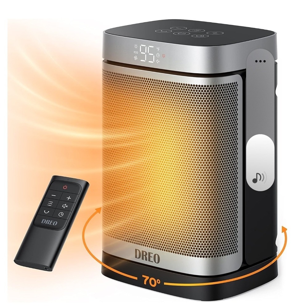 Dreo Atom One Space Heater Silver 1500W Quiet 70 Oscillation Remote DR1
